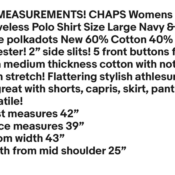 CHAPS Womens Sleeveless Polo Shirt Size Large Navy & White Polkadots New - Picture 6 of 6